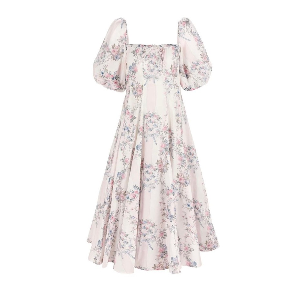 Selkie Floral Midi Dress in Pink and Blue